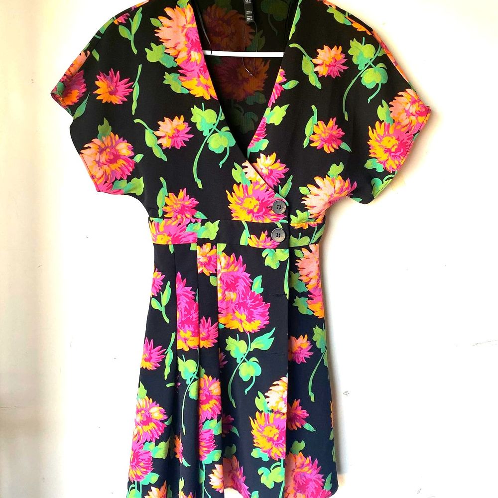 zara xs mini floral v neck dress dolman sl…